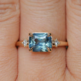 1.97ct East-West Cushion Cut Blue Sapphire and Princess Cut Diamond Rapids Low Profile Ring in 14k Yellow Gold