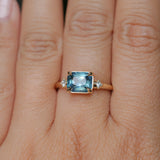 1.97ct East-West Cushion Cut Blue Sapphire and Princess Cut Diamond Rapids Low Profile Ring in 14k Yellow Gold