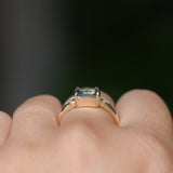 1.97ct East-West Cushion Cut Blue Sapphire and Princess Cut Diamond Rapids Low Profile Ring in 14k Yellow Gold