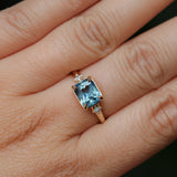 1.97ct East-West Cushion Cut Blue Sapphire and Princess Cut Diamond Rapids Low Profile Ring in 14k Yellow Gold