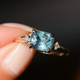 1.97ct East-West Cushion Cut Blue Sapphire and Princess Cut Diamond Rapids Low Profile Ring in 14k Yellow Gold
