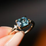 1.97ct East-West Cushion Cut Blue Sapphire and Princess Cut Diamond Rapids Low Profile Ring in 14k Yellow Gold
