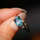 1.97ct East-West Cushion Cut Blue Sapphire and Princess Cut Diamond Rapids Low Profile Ring in 14k Yellow Gold