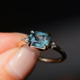 1.97ct East-West Cushion Cut Blue Sapphire and Princess Cut Diamond Rapids Low Profile Ring in 14k Yellow Gold