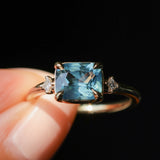 1.97ct East-West Cushion Cut Blue Sapphire and Princess Cut Diamond Rapids Low Profile Ring in 14k Yellow Gold