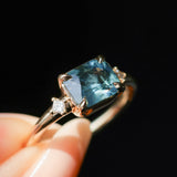 1.97ct East-West Cushion Cut Blue Sapphire and Princess Cut Diamond Rapids Low Profile Ring in 14k Yellow Gold