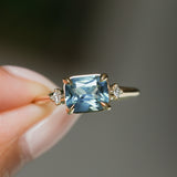 1.97ct East-West Cushion Cut Blue Sapphire and Princess Cut Diamond Rapids Low Profile Ring in 14k Yellow Gold