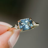 1.97ct East-West Cushion Cut Blue Sapphire and Princess Cut Diamond Rapids Low Profile Ring in 14k Yellow Gold