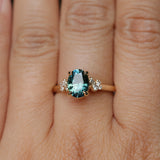 1.64ct Teal Blue Oval Montana Sapphire and Diamond Starry Night Stackable Solitaire in 14k Yellow Gold