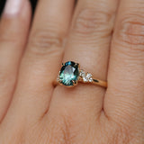 1.64ct Teal Blue Oval Montana Sapphire and Diamond Starry Night Stackable Solitaire in 14k Yellow Gold