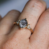 1.93ct Untreated Fantasy Cut Montana Sapphire and Diamond  Antique Milgrain Three Stone Low Profile Ring in 14k Yellow Gold