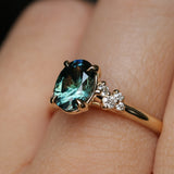 1.64ct Teal Blue Oval Montana Sapphire and Diamond Starry Night Stackable Solitaire in 14k Yellow Gold