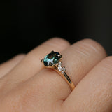 1.64ct Teal Blue Oval Montana Sapphire and Diamond Starry Night Stackable Solitaire in 14k Yellow Gold