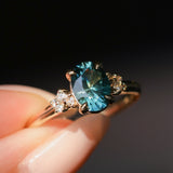 1.64ct Teal Blue Oval Montana Sapphire and Diamond Starry Night Stackable Solitaire in 14k Yellow Gold