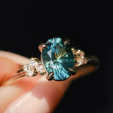 1.64ct Teal Blue Oval Montana Sapphire and Diamond Starry Night Stackable Solitaire in 14k Yellow Gold