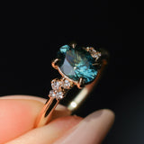 1.64ct Teal Blue Oval Montana Sapphire and Diamond Starry Night Stackable Solitaire in 14k Yellow Gold