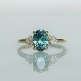 1.64ct Teal Blue Oval Montana Sapphire and Diamond Starry Night Stackable Solitaire in 14k Yellow Gold