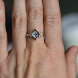 1.93ct Untreated Fantasy Cut Montana Sapphire and Diamond  Antique Milgrain Three Stone Low Profile Ring in 14k Yellow Gold