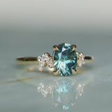 1.64ct Teal Blue Oval Montana Sapphire and Diamond Starry Night Stackable Solitaire in 14k Yellow Gold