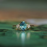 1.64ct Teal Blue Oval Montana Sapphire and Diamond Starry Night Stackable Solitaire in 14k Yellow Gold