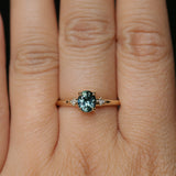 0.90ct Oval Light Blue Green Montana Sapphire and Princess Cut Diamond Rapids Low Profile Ring in 14k Yellow Gold