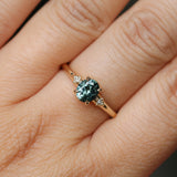 0.90ct Oval Light Blue Green Montana Sapphire and Princess Cut Diamond Rapids Low Profile Ring in 14k Yellow Gold