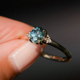 0.90ct Oval Light Blue Green Montana Sapphire and Princess Cut Diamond Rapids Low Profile Ring in 14k Yellow Gold