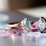 1.75ct Barion Shape Fantasy Cut Carved Montana Sapphire Split Shank Hidden Halo Six Prong Solitaire in 14k Yellow Gold