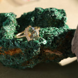 2.35ct Teal Blue Grey Untreated Pear Montana Sapphire and Diamond Asymmetrical Cluster Ring in 18k Yellow Gold