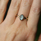 1.75ct Barion Shape Fantasy Cut Carved Montana Sapphire Split Shank Hidden Halo Six Prong Solitaire in 14k Yellow Gold