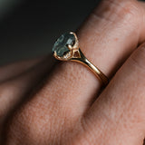 1.75ct Barion Shape Fantasy Cut Carved Montana Sapphire Split Shank Hidden Halo Six Prong Solitaire in 14k Yellow Gold