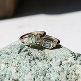 1.52ct Emerald Cut Parti Sapphire and Lab Grown Diamond Three Stone Low Profile Ring in 14k Yellow Gold