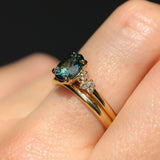 1.64ct Teal Blue Oval Montana Sapphire and Diamond Starry Night Stackable Solitaire in 14k Yellow Gold