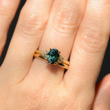 1.64ct Teal Blue Oval Montana Sapphire and Diamond Starry Night Stackable Solitaire in 14k Yellow Gold