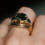 4.08ct Cushion Cut Green Madagascar Sapphire and Trillion Australian Sapphire Antique Compass Set Low Profile Ring in 14k Yellow Gold