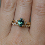 1.64ct Teal Blue Oval Montana Sapphire and Diamond Starry Night Stackable Solitaire in 14k Yellow Gold