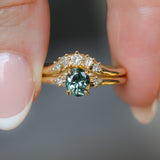 0.90ct Oval Light Blue Green Montana Sapphire and Princess Cut Diamond Rapids Low Profile Ring in 14k Yellow Gold