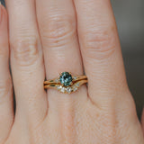 0.90ct Oval Light Blue Green Montana Sapphire and Princess Cut Diamond Rapids Low Profile Ring in 14k Yellow Gold