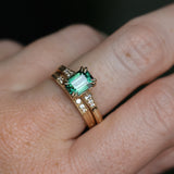 2.11ct Emerald Cut Teal Green Madagascar Sapphire and Diamond Vintage Cathedral Double Prong Ring in 14k Yellow Gold