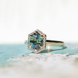 2.05ct Untreated Madagascar Oval Sapphire and Diamond Hexagon Stackable Halo in 14k Yellow Gold
