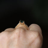 2.11ct Emerald Cut Teal Green Madagascar Sapphire and Diamond Vintage Cathedral Double Prong Ring in 14k Yellow Gold