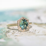 2.05ct Untreated Madagascar Oval Sapphire and Diamond Hexagon Stackable Halo in 14k Yellow Gold