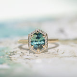 2.05ct Untreated Madagascar Oval Sapphire and Diamond Hexagon Stackable Halo in 14k Yellow Gold