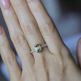 1.11ct Elongated Cushion Australian Parti Sapphire Low Profile Bezel Solitaire Ring with Pavé Set Diamonds in 14k Yellow Gold