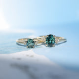 0.90ct Oval Light Blue Green Montana Sapphire and Princess Cut Diamond Rapids Low Profile Ring in 14k Yellow Gold