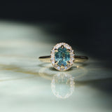 2.01ct Oval Untreated Madagascar Sapphire Six Prong Halo Stackable Ring in 14k Yellow Gold