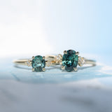 0.90ct Oval Light Blue Green Montana Sapphire and Princess Cut Diamond Rapids Low Profile Ring in 14k Yellow Gold