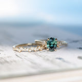 1.64ct Teal Blue Oval Montana Sapphire and Diamond Starry Night Stackable Solitaire in 14k Yellow Gold