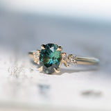 1.64ct Teal Blue Oval Montana Sapphire and Diamond Starry Night Stackable Solitaire in 14k Yellow Gold