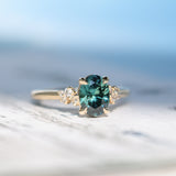 1.64ct Teal Blue Oval Montana Sapphire and Diamond Starry Night Stackable Solitaire in 14k Yellow Gold